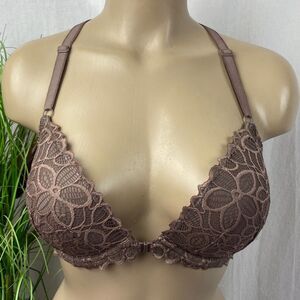 Pink Victoria’s Secret Taupe Padded Underwire Lace Date Racerback Bra 34DD